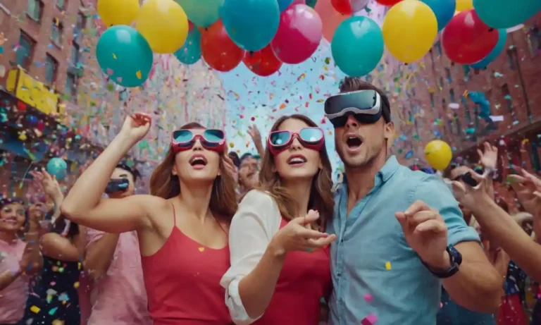 Modelos 3D de gafas con avatares de realidad virtual flotando detrás de ellos