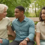2-3 personas con diferentes tonos de piel y edades