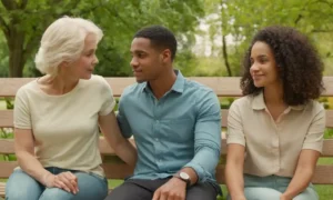 2-3 personas con diferentes tonos de piel y edades