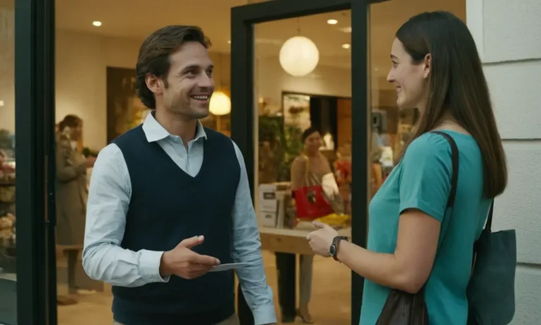 sonriente cliente hablando
