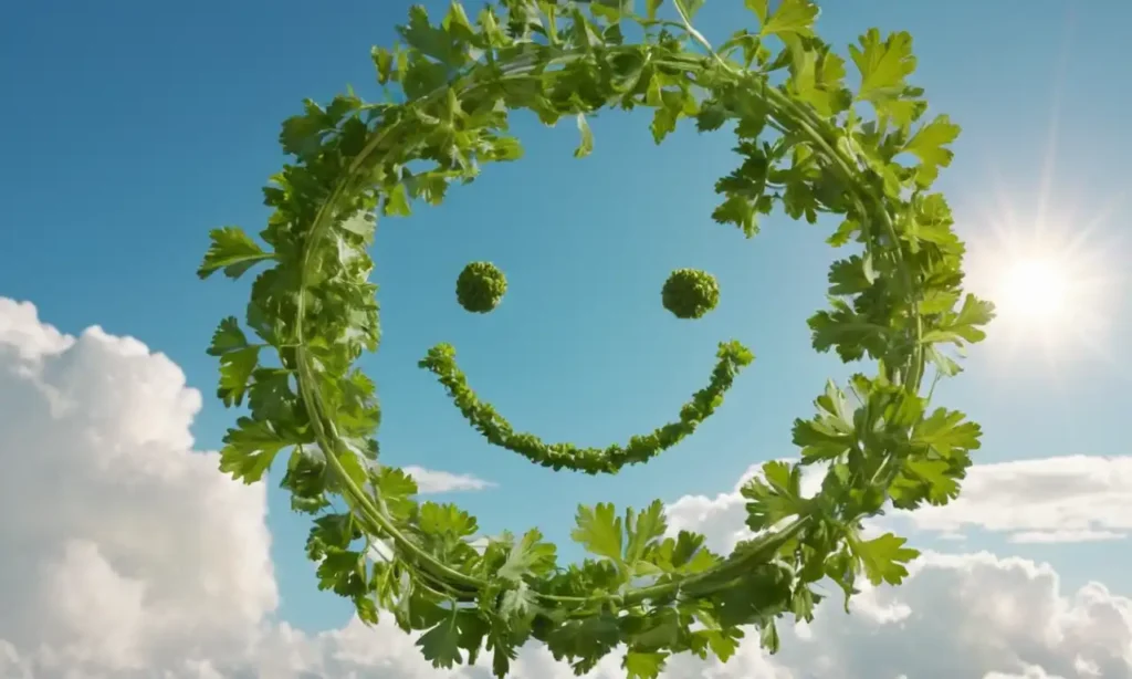 Un ramo de perejil fresco con una cara sonriente