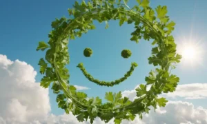 Un ramo de perejil fresco con una cara sonriente