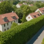 Casas 3D con vegetación exuberante