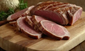 Carne curada en tabla de corte de madera
