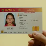 Un primer plano de las personas que sostienen el documento nacional de identificación de España
