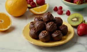 Trufas de chocolate de colores ricos en una superficie de mármol