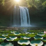 Una suave cascada en un bosque exuberante