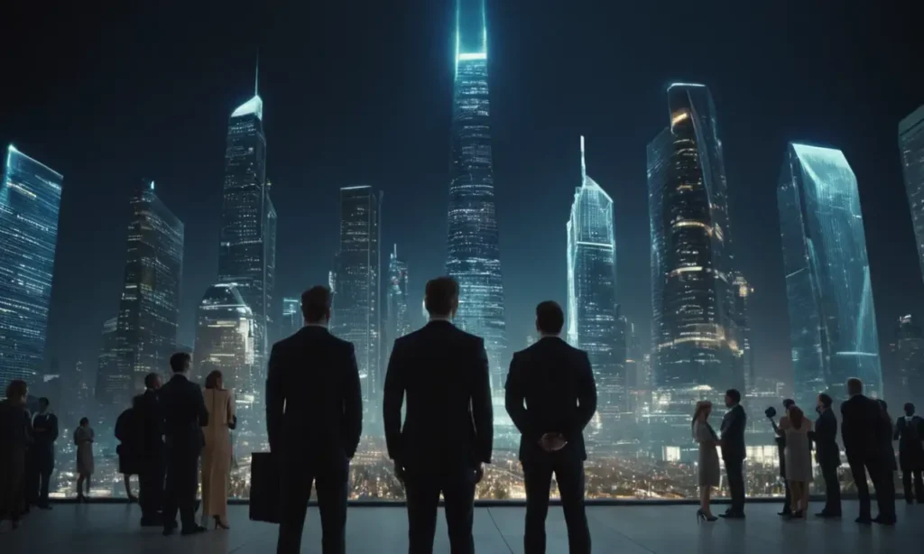 Un futurista paisaje urbano con rascacielos elegantes