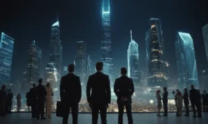 Un futurista paisaje urbano con rascacielos elegantes