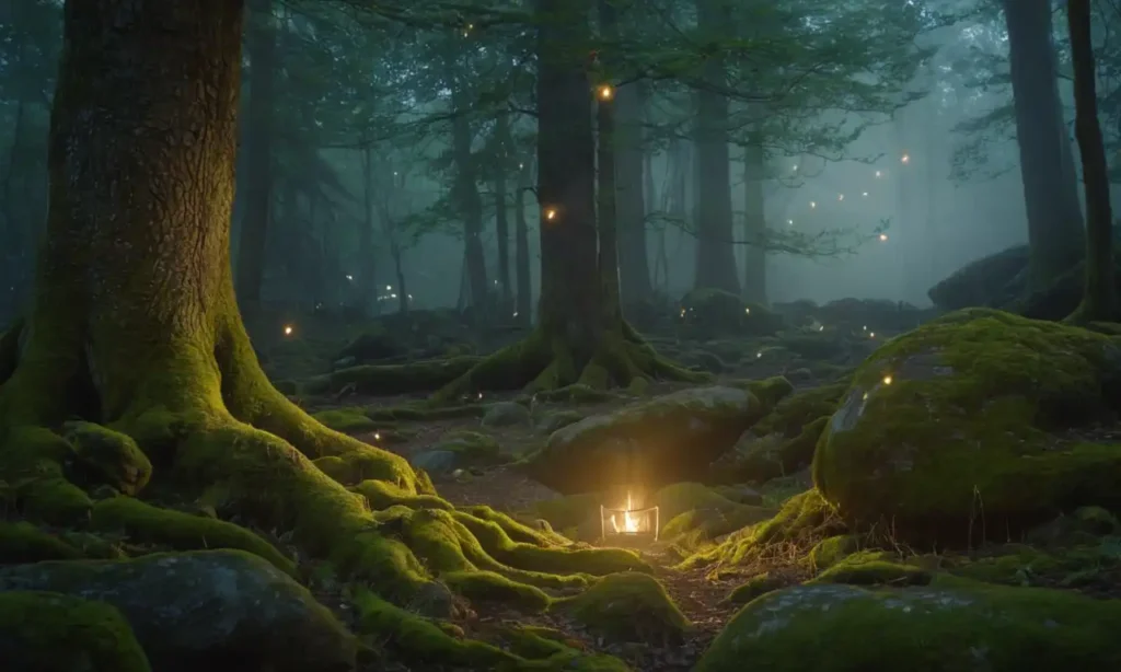 Escena de bosques pintoresca con árboles antiguos