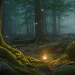 Escena de bosques pintoresca con árboles antiguos