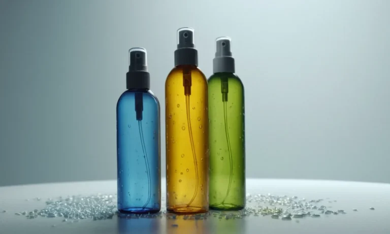 ilustración 3D de botellas antisépticas o sprays en una superficie blanca limpia