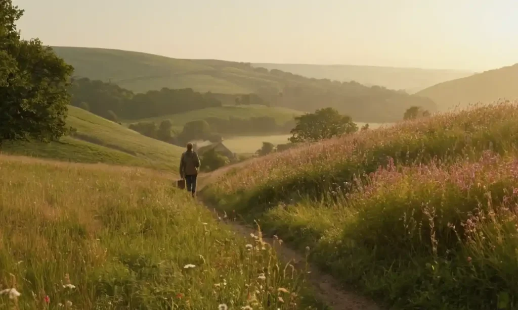 Un paisaje sereno con colinas rodantes