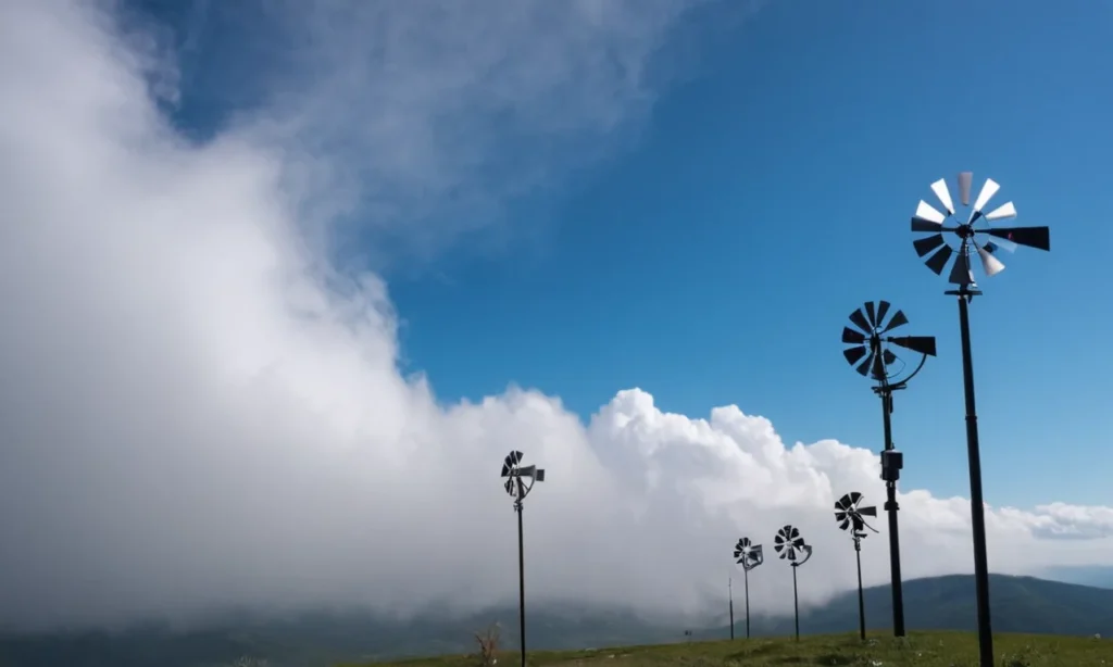 El tiempo va girando en diferentes direcciones sobre un fondo colorido de nubes y condiciones atmosféricas como niebla