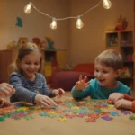 Happy children engaged with colorful toys