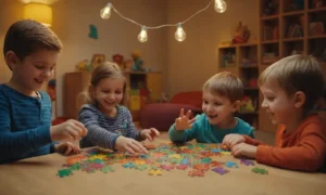 Happy children engaged with colorful toys