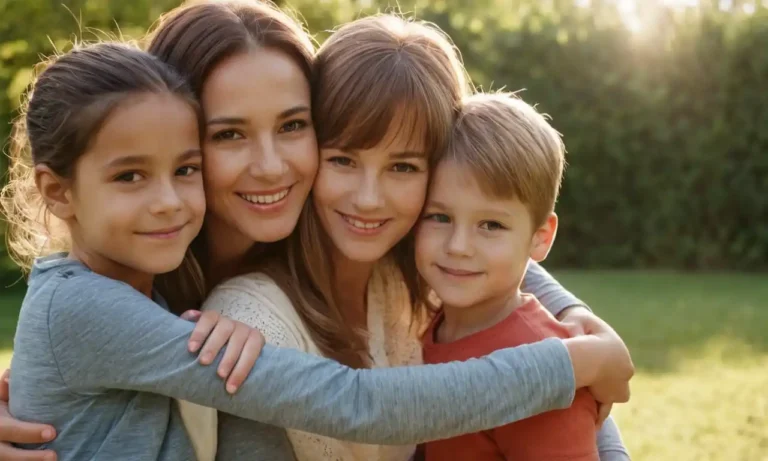 Una madre soltera sonriente con dos hijos