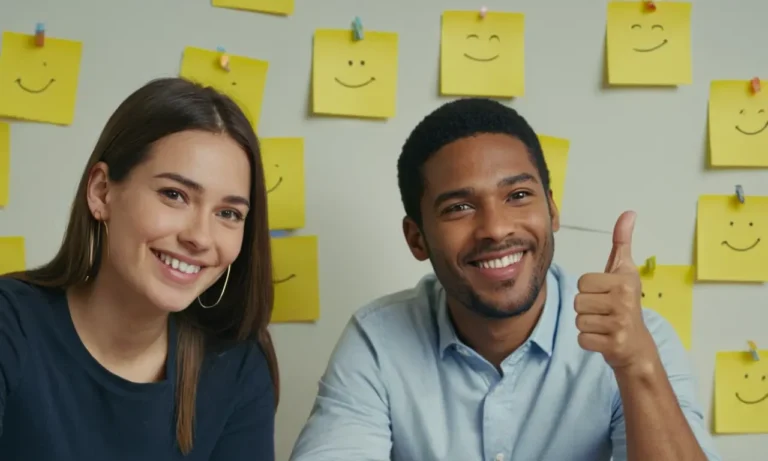 2 personas que tienen una conversación con expresiones faciales positivas
