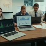 Un entorno de negocios con empleados que trabajan juntos