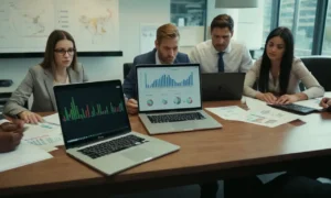 Un entorno de negocios con empleados que trabajan juntos