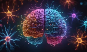 Ilustración cerebral 3D con neuronas coloridas