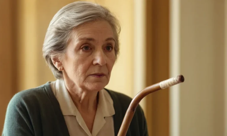 Mujer de 65 años que sostiene un bastón
