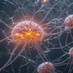 Células cerebrales 3D rodeadas de neuronas