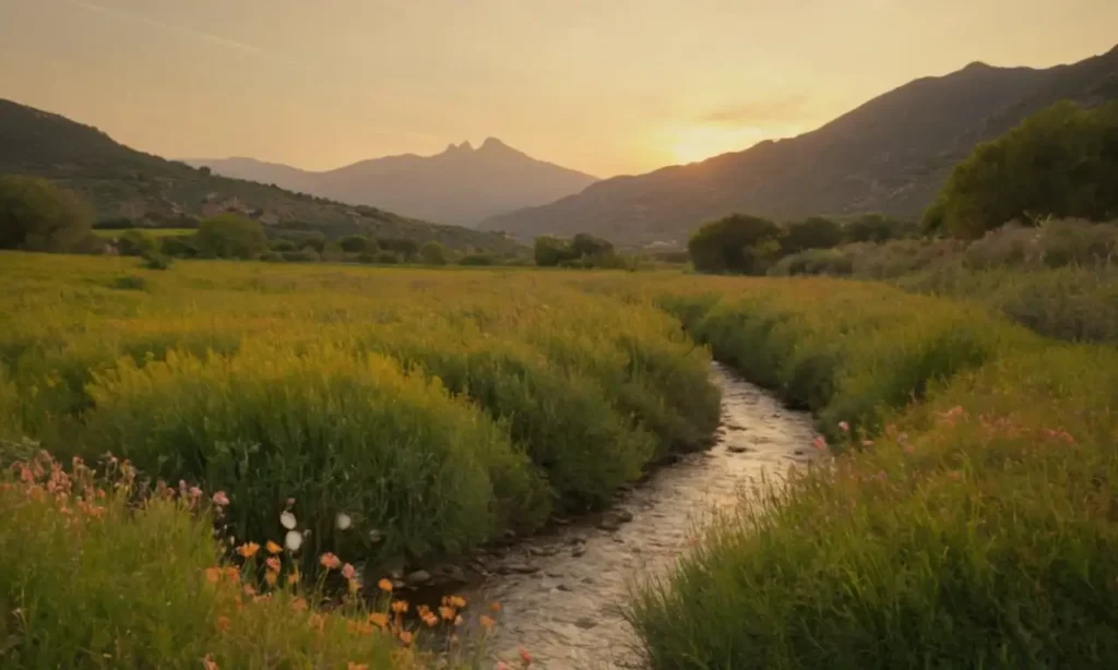 Un paisaje escénico español con una puesta de sol cálida