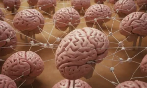 ilustración 3D de cerebros humanos con conexiones espejo