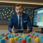 Gráficos 3D que surgen de un mar de datos digitales