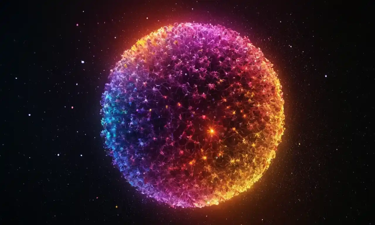 3D esfera con pequeñas partículas giratorias