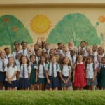 Niños y maestros sonriendo