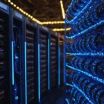 ilustración 3D de racks de servidores informáticos