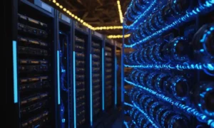 ilustración 3D de racks de servidores informáticos