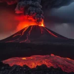 roca fundida brotando de la ventilación volcánica
