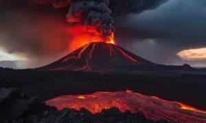 roca fundida brotando de la ventilación volcánica