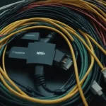 Cables de red enrollados alrededor de un hub o conmutador
