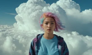 Una persona rodeada de nubes giratorias