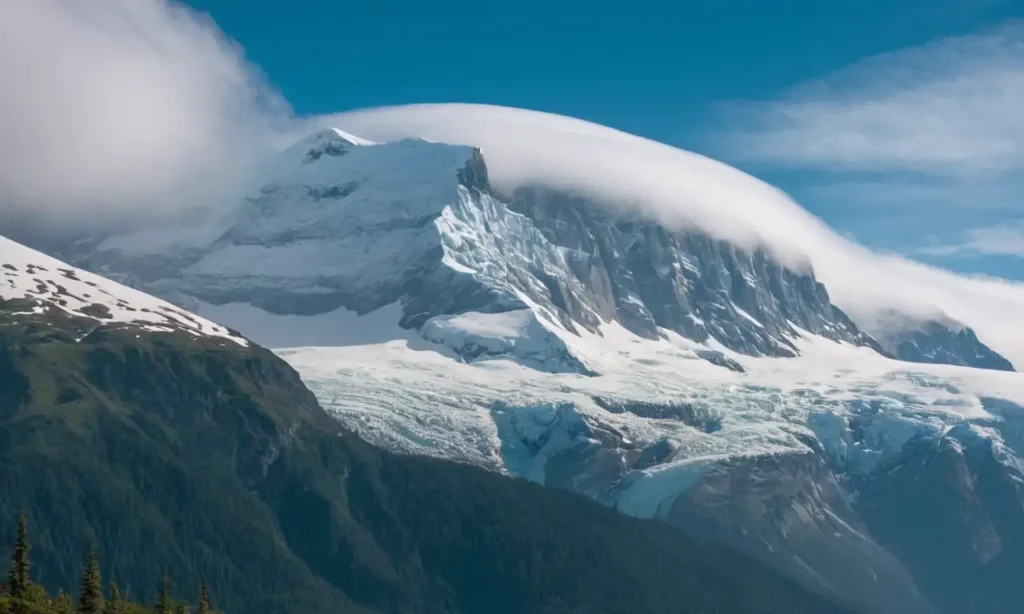 Frozen montañosa con picos cubiertos de nieve