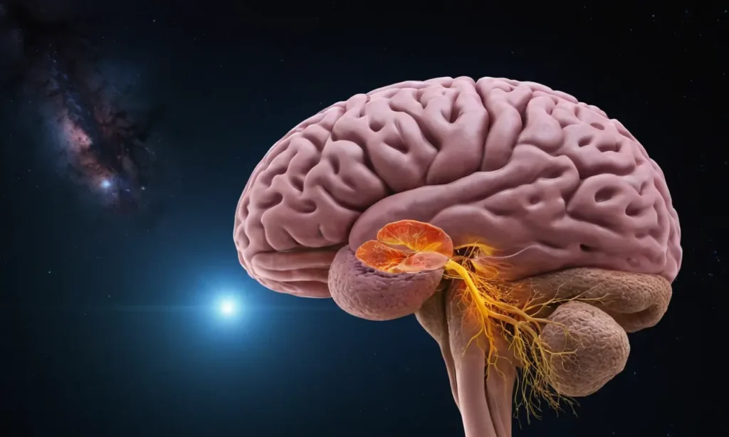 Ilustración 3D que muestra una glándula pituitaria en la base del cerebro
