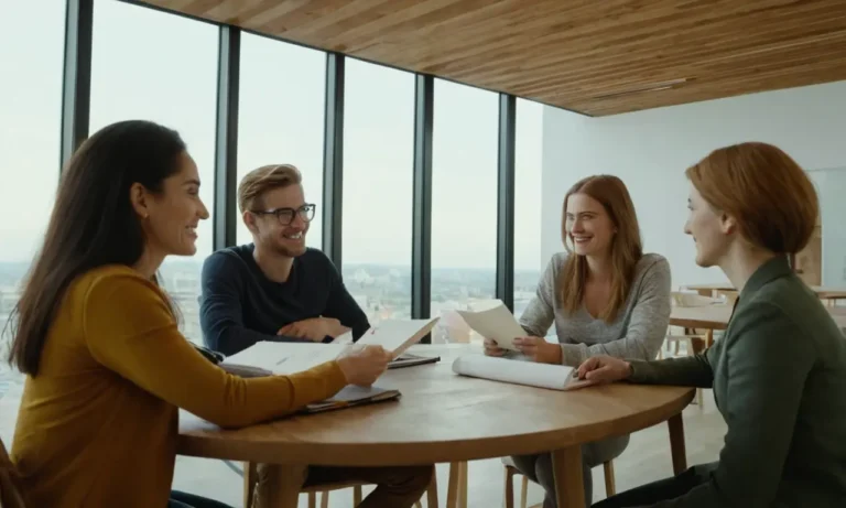 2-3 académicos sentados alrededor de una mesa de madera con libros y portátiles