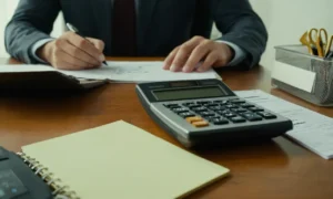 Un montón de documentos financieros o papeles que se organizan en un entorno profesional de oficina