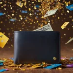 ilustración 3D de una billetera con tarjetas de crédito y efectivo que se derrama