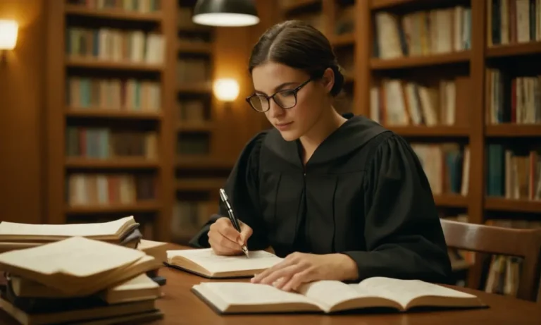 Una persona sentada en un escritorio o mesa de lectura con libros apilados alto