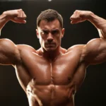 Un poderoso culturista masculino flexionando sus músculos