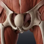 Ilustración 3D de una pelvis con suelo pélvico resaltado