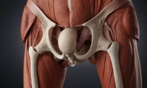 Ilustración 3D de una pelvis con suelo pélvico resaltado
