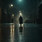 Una oscura escena de la calle de la ciudad