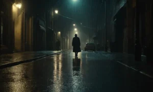 Una oscura escena de la calle de la ciudad
