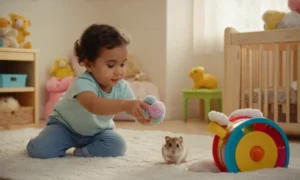 Curioso niño sosteniendo animal relleno juguetón